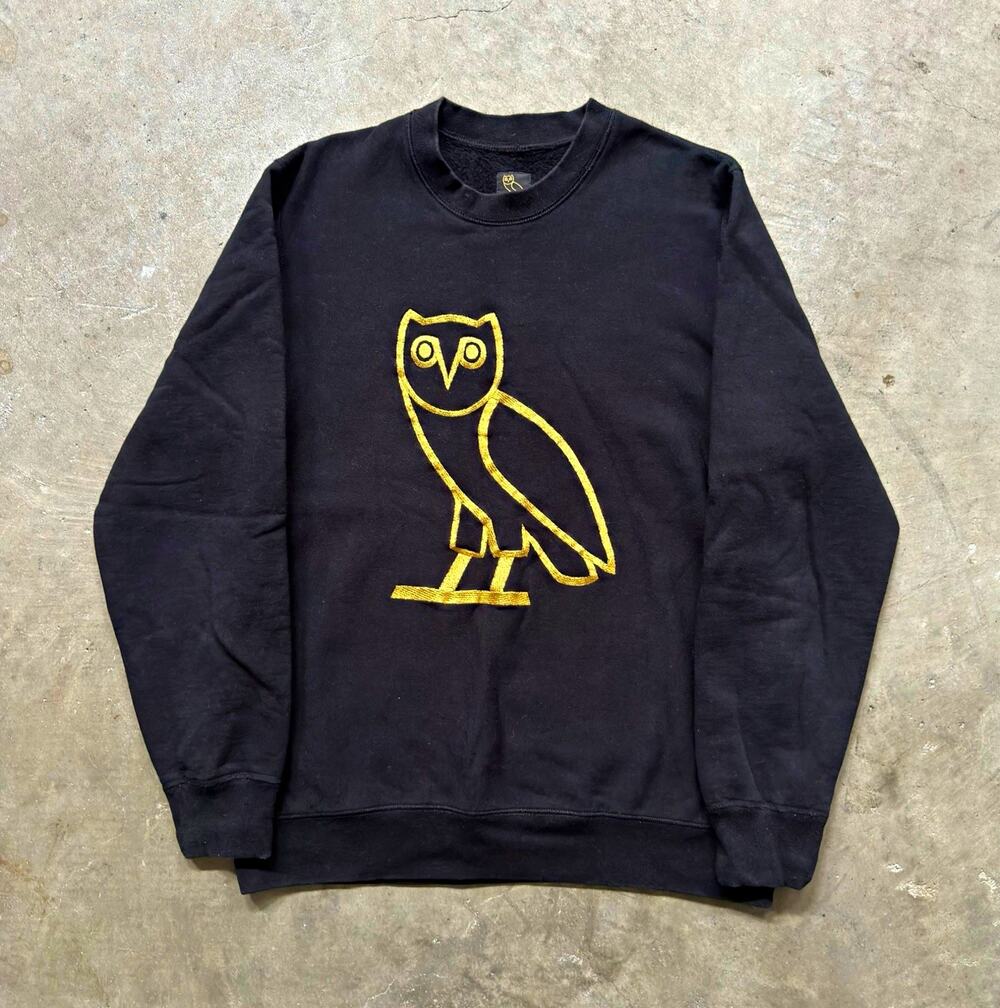 October's Very Own Men's Black Crew Neck Pullover Owl Logo Sweater L
